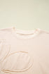 Raw Edge Flower Patch Drop Shoulder Contrast Rib Crewneck Long Sleeve Top